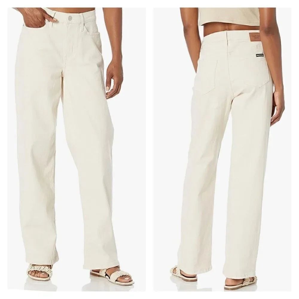 Calvin Klein CK Women's High Rise 90s Fit Straight Leg White Denim Jeans Size 31